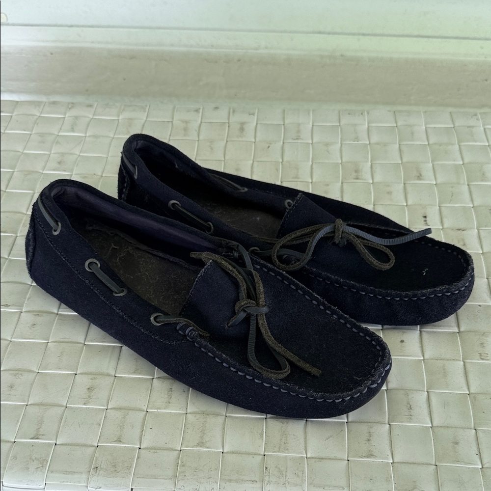 Neiman Marcus Navy Suede Moccasin Loafers